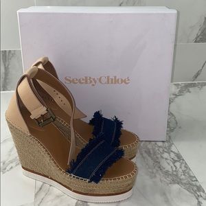 SEE BY CHLOE GLYN WEDGE IN DENIM SZ 39 WORN 3 TIME